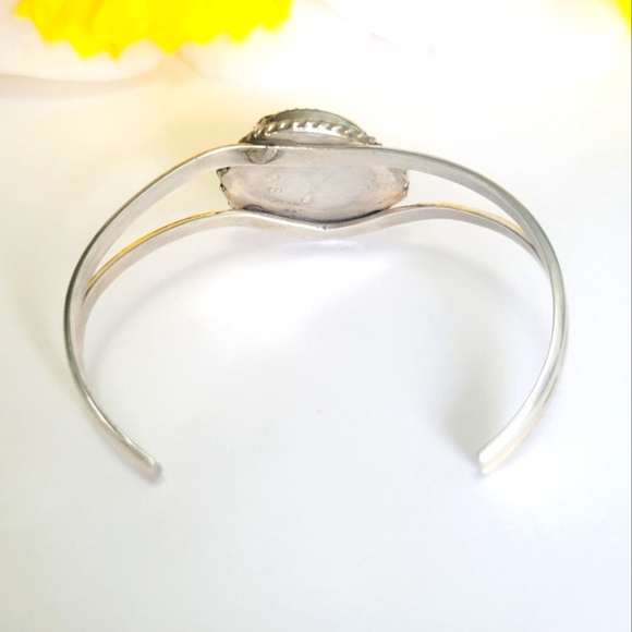 Vintage Sterling Silver Marked Sc with Abalone Cuff Bangle Adjustable - Picture 3 of 5